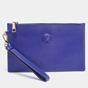 Versace Indigo Leather La Medusa Wristlet Pouch