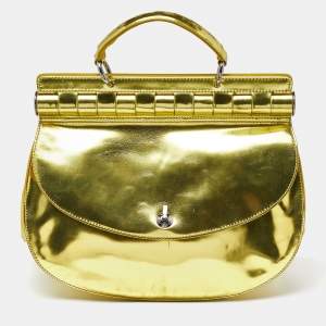 Versace Metallic Green Patent Leather Flap Hobo 