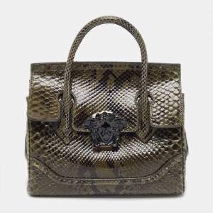Versace Green Python Leather Palazzo Empire Tote