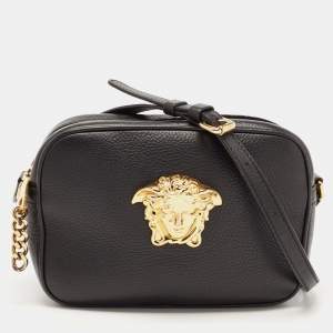 Pre Owned Versace Black Leather Medusa Camera Crossbody Bag
