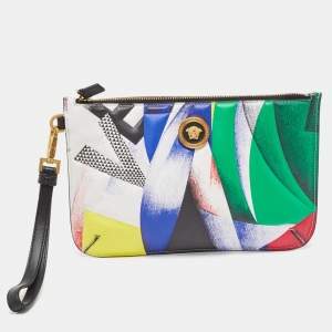 Versace Multicolor Quilted Leather Medusa Zip Wristlet Pouch