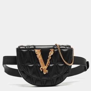 Versace Black Quilted Leather Virtus Belt Bag