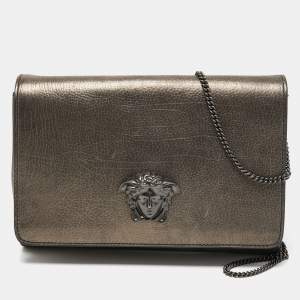 Versace Metallic Leather Palazzo Medusa Chain Clutch