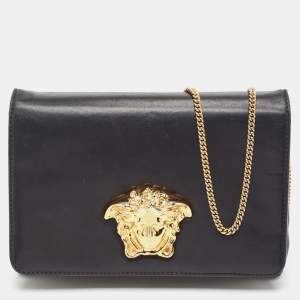 Versace Black Leather Medusa Chain Clutch