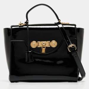 Versace Black Patent Leather Medusa Top Handle Bag