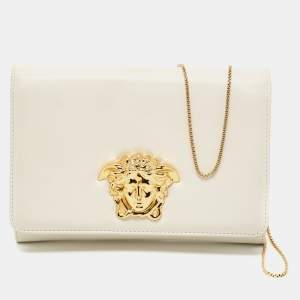 Versace Off White Leather Medusa Chain Clutch