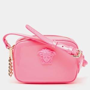 Versace Neon Pink Patent Leather Palazzo Camera Crossbody Bag 