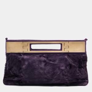 Versace Purple Pony Hair and Leather Metal Clutch