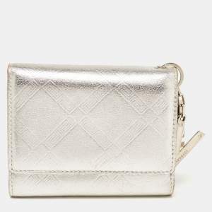 Versace Silver Embossed Leather V Charm Trifold Wallet