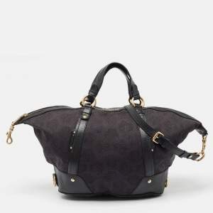 Versace Black Medusa Print Canvas and Leather Satchel