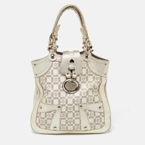 Versace Gold Monogram Fabric and Leather Medusa Flap Hobo