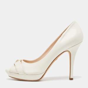 Versace Cream Leather Medusa Peep Toe Pumps Size 40