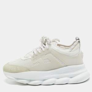 Versace White Suede and PVC Chain Reaction Sneakers Size 40