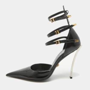 Versace Black Leather Triple Ankle Strap Pumps Size 39