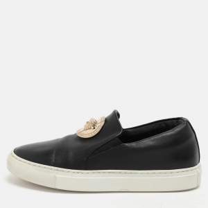 Versace Black Leather Medusa Slip On Sneakers Size 37