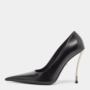 Versace Black Leather Pin-Point Pumps Size 41