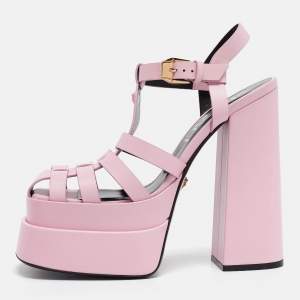 Versace Pink Leather La Medusa Platform Sandals Size 40