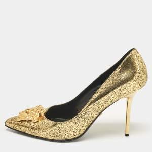 Versace Gold Textured Suede Medusa Pumps Size 40