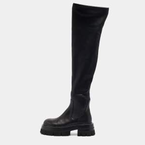 Versace Black Leather Over The Knee Boots Size 37