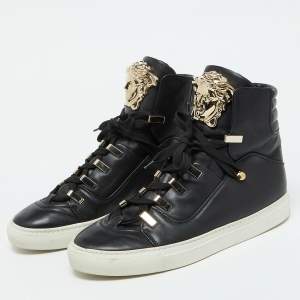 Versace Black Leather Medusa High Top Sneakers Size 39