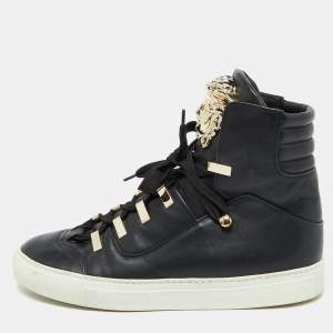 Versace Black Leather Medusa High Top Sneakers Size 39