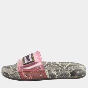 Versace Pink PVC Logo Flat Slides Size 36