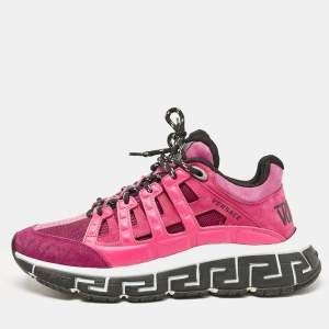 Versace Pink/Purple Leather and Canvas Trigreca Sneakers Size 40