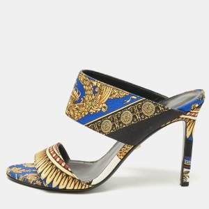Versace Multicolor Canvas Flower Print Slide Sandals Size 38