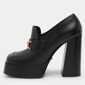 Versace Black Leather Medusa Embellished Platform Pumps Size 41