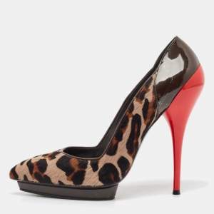 Versace Multicolor Calf Hair and Patent Leather Platform Pumps Size 37.5
