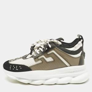 Versace Black/White Leather and Mesh Chain Reaction Sneakers Size 39