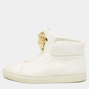 Versace White Leather Palazzo High Top Sneakers Size 41