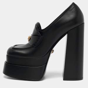 Versace Black Leather Medusa Aevitas Double Platform Pumps Size 41