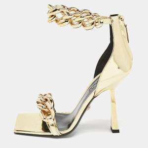 Versace Gold Leather Medusa Chain Ankle Strap Sandals Size 37