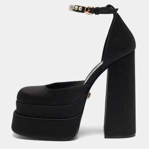 Versace Black Satin Medusa Aevitas Double Platform Pumps Size 40