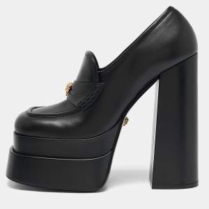 Versace Black Leather Juno Platform Pumps Size 41