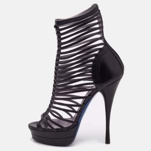 Versace Black Leather Platform Cage Sandals Size 40