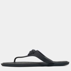 Versace Black Rubber Medusa Thong Flats Size 38.5