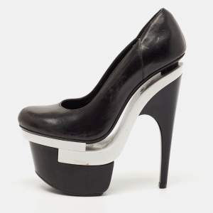 Versace Black/White Leather Triple Platform Pumps Size 35