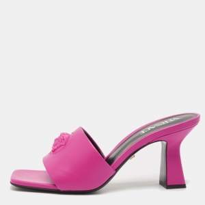 Versace Pink Leather Medusa Slide Sandals Size 38