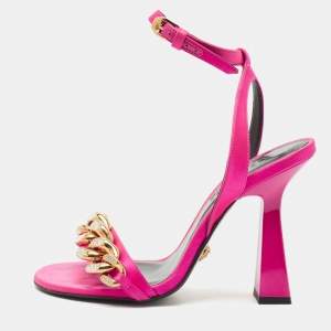 Versace Pink Satin Medusa Chain Ankle Strap Sandals Size 37