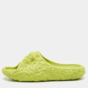 Versace Neon Green Baroque Medusa Embossed Rubber Pool Slide Sandals Size 40