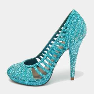 Versace Blue/White Suede Platform Pumps Size 37