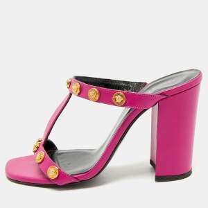Versace Purple Leather Medusa Embellished Sandals Size 37