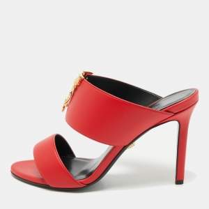 Versace Red Leather and Metal Medusa Slide Sandals Size 37