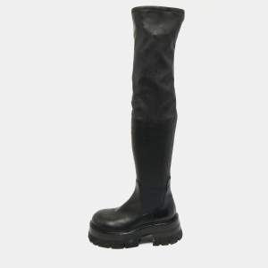 Versace Black Leather Over The Knee Boots Size 38.5