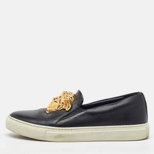 Versace Black Leather Palazzo Medusa Slip On Sneakers Size 37