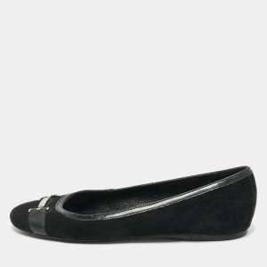 Pre Owned Versace Black Suede and Patent Leather Ballet Flats Size 39