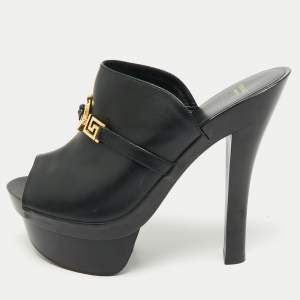 Versace Black Leather Medusa Insignia Slide Sandals Size 38.5