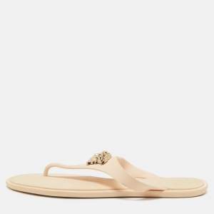 Pre Owned Versace Cream Rubber Alia Thong Flat Slides Size 38.5